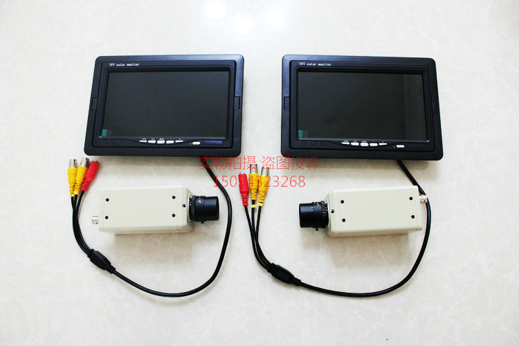 7寸LED显示频X2，16MM或25MM摄像头X2，12v逆变电源X1，视频线接头X4，电源接头X4。