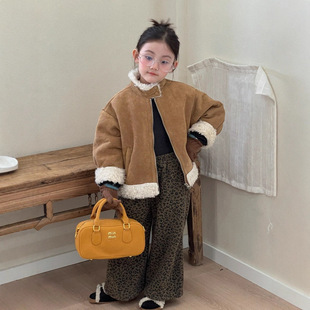 童外套2025冬季新款女童韩系鹿皮绒皮毛一体立领短款慵懒风机车服