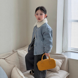 牛仔衣潮 外套女童兔毛内里保暖气质毛领休闲韩版 儿童冬装 2025新款