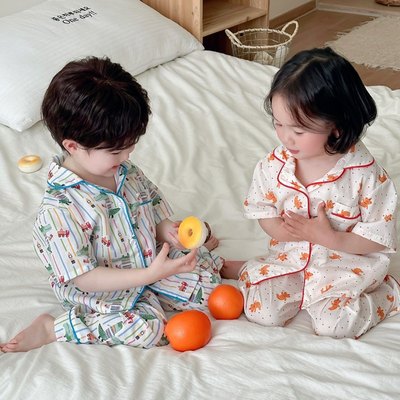 儿童夏季家居服2024韩系新款中小童纯棉卡通空调服短袖睡衣套装潮