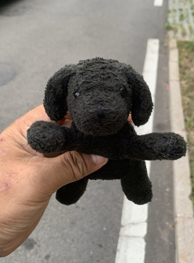 孤品老旧老款欧美品牌黑色趴姿小狗狗挂件钥匙扣毛绒玩具长17厘米