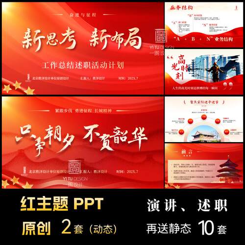 高端红色主题大气PPT模板动态动画述职演讲模版定制设计代制作