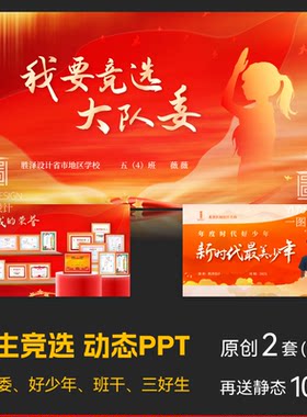 中小学生竞选动态演讲PPT模板大队委员队长时代好少年定制代制作