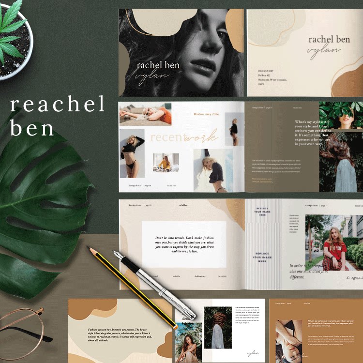 时尚高端简约优雅ai作品集品牌手册画册宣传册楼书设计排版id模板