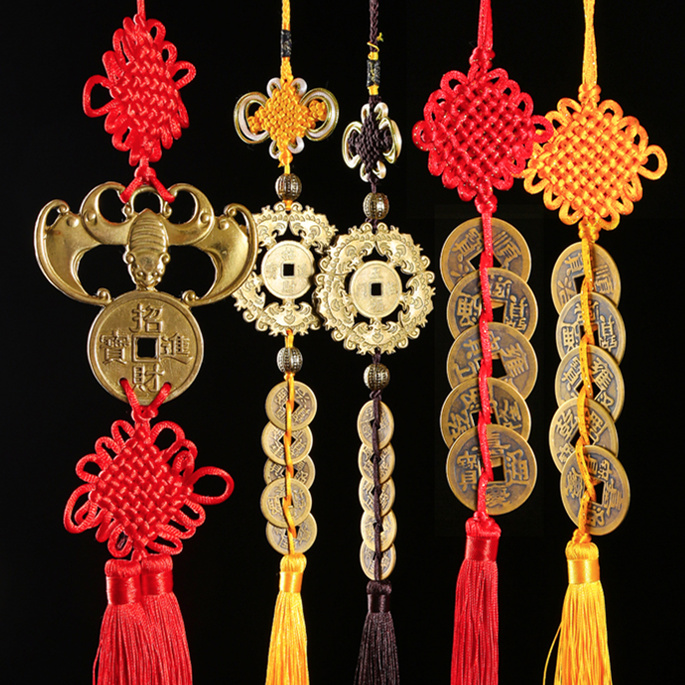 纯铜大号清帝铜钱钱-五帝钱六帝钱吉祥串 车挂家居挂饰中国结红黄
