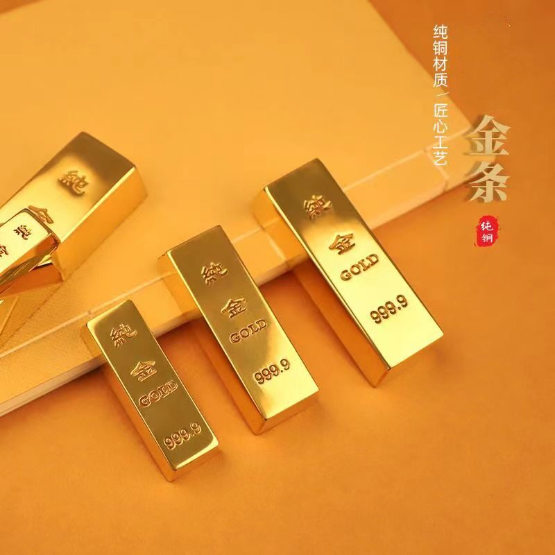 纯铜金条工艺品实心铜元宝金元宝家用办公室家居客厅饰品摆件复古