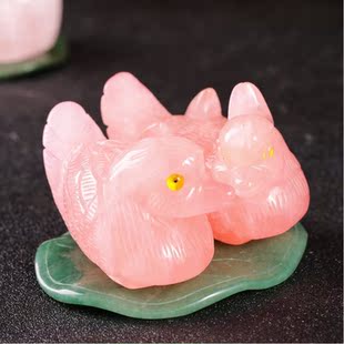 粉水晶鸳鸯摆件一对粉晶家居客厅卧室床头风水摆设礼物装饰品