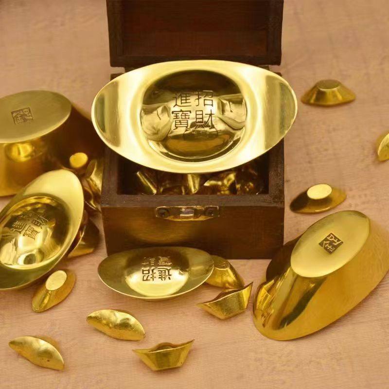金元宝摆件纯铜黄铜小号仿真铜元宝实心全铜家用客厅供奉摆设