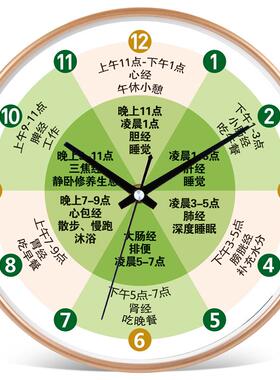 养生挂墙时钟美容院中医药店静音创意免打孔石英钟子午流注钟表