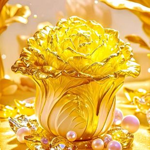 带框钻石画满钻魔方钻贴钻绣新中式 客厅玄关百财纳福金色白菜新款