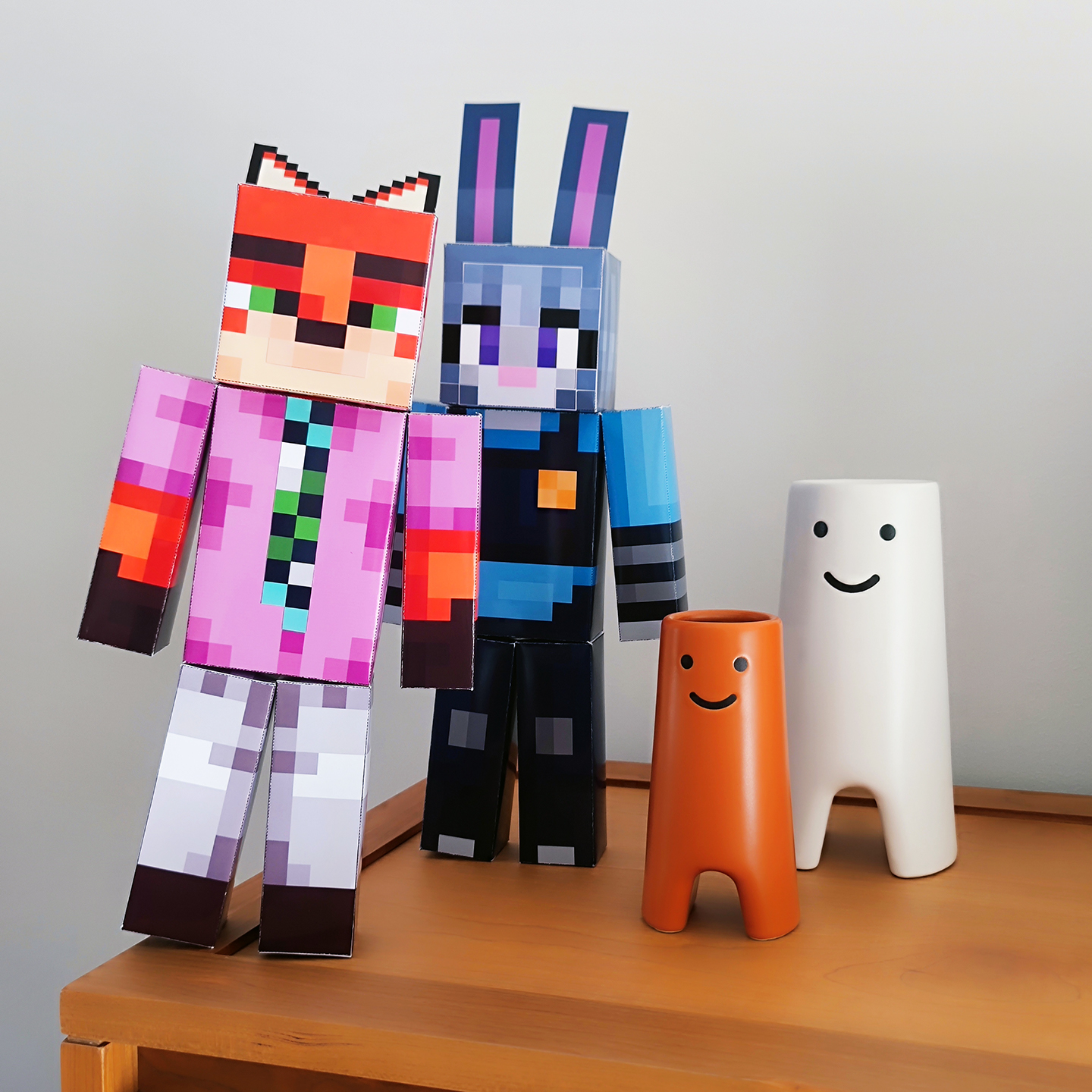 兔子警官和狐狸先生纸模型像素风格拼装折纸手办玩偶圣诞节小礼物