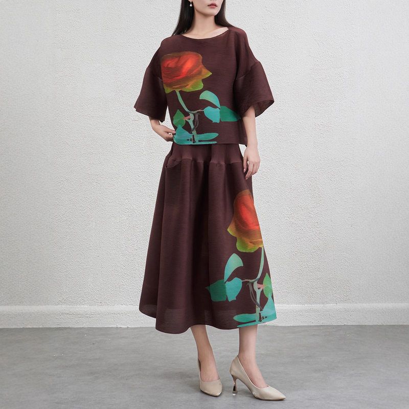 三宅风套装女宽松时尚印花蓬蓬半裙梨型身材穿搭印花休闲两件套夏