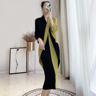 宽松大码 显瘦减龄气质长裙 优雅法式 三宅褶皱高端连衣裙女2023秋季