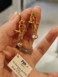 法国中古vintage喜鹊珍珠耳环耳勾