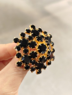 中古Vintage黑色莱茵石立体胸针