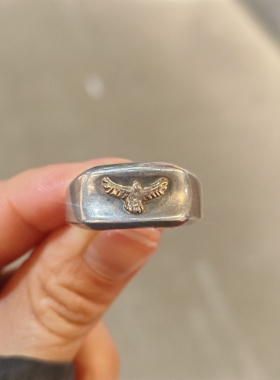 中古打标12k金的金鹰戒指托是银戒