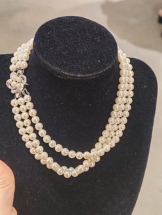 中古Vintage三层复古时装 珠珍珠项链