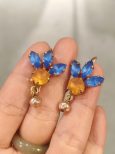 法国中古Vintage莱茵石耳勾耳环