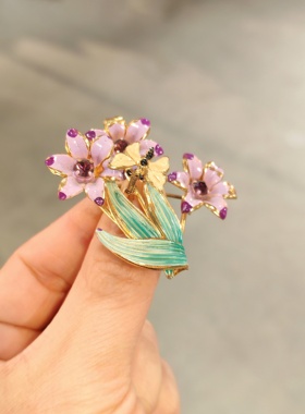 中古vintage打标颤抖花胸针