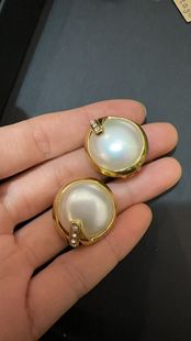 中古Vintage品牌打标珍珠复古女士耳夹