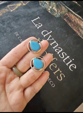 Vintage925银打标墨西哥绿松石耳针