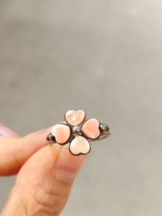 中古Vintage粉色四叶草开口戒指