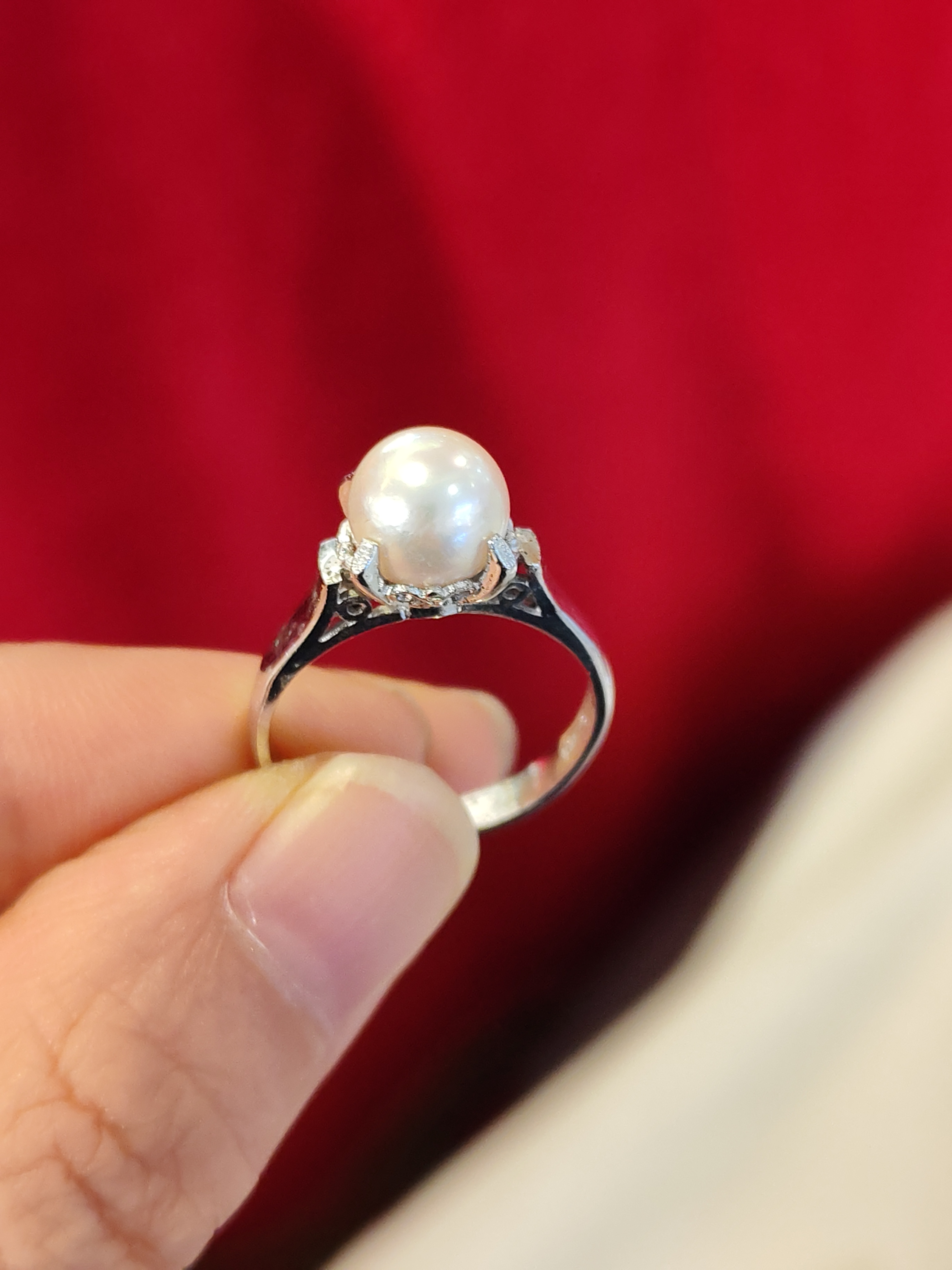 中古vintage打标纯银珍珠戒指