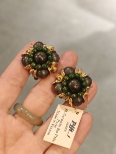 法国中古Vintage复古品牌打标少女风串珠耳夹