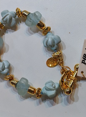 法国中古品牌打标蓝玫瑰串珠手链