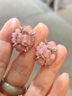 中古Vintage粉色串珠少女耳夹