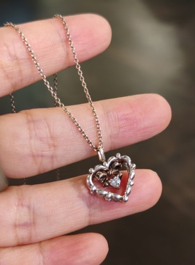 中古中古品牌打标银镀金爱心蝴蝶结项链