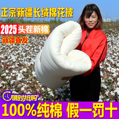 新疆长绒棉花被棉絮一级长绒棉100%全棉手工被芯垫被学生春秋冬被 - 封面