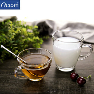 泰国进口有把耐热透明玻璃水杯咖啡杯微波炉牛奶杯子早餐杯 OCEAN