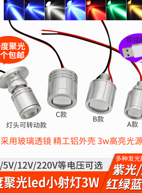 365nm紫光小射灯uv聚光10度固化手办荧光玉石usb3w紫外395紫外12v