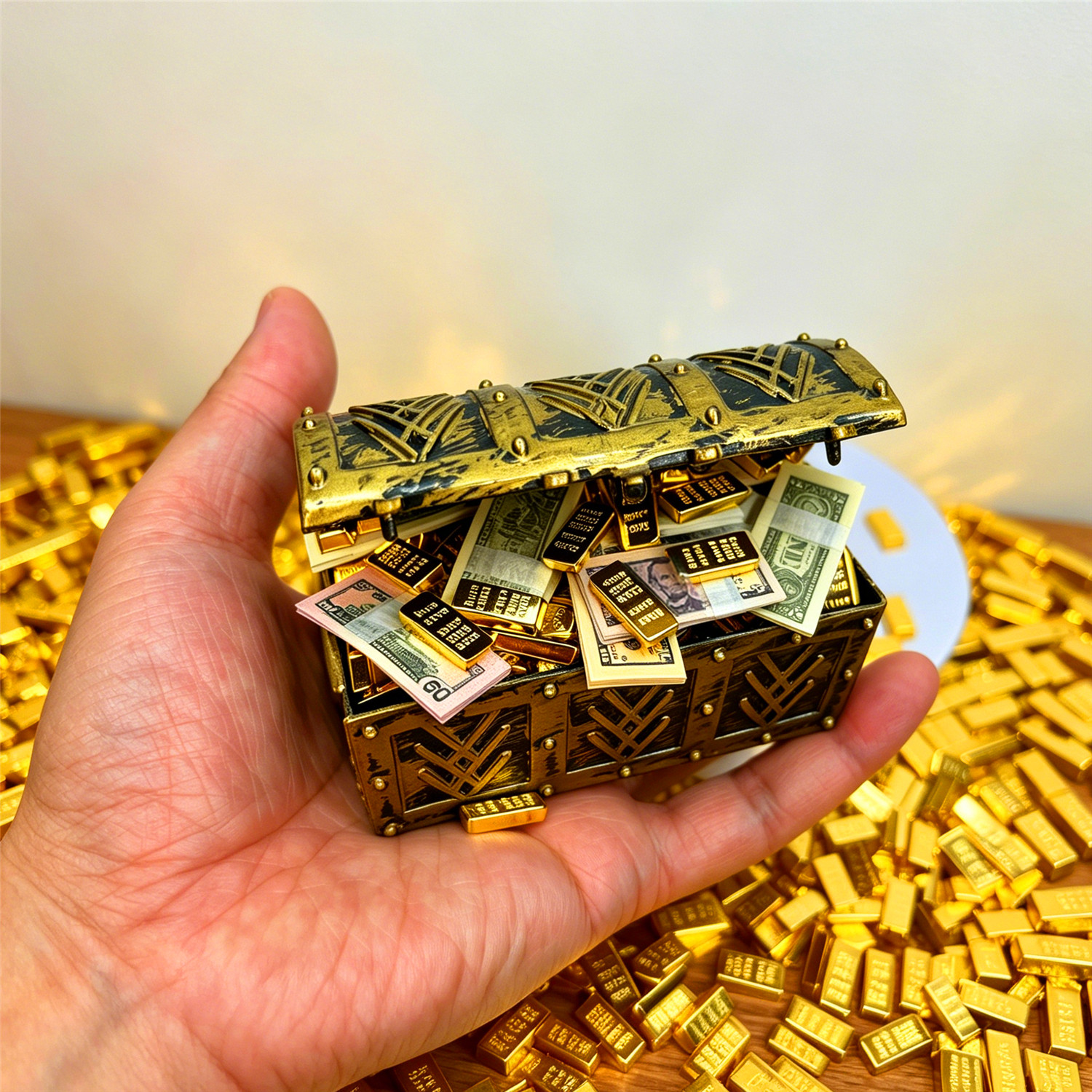 迷你金条金币玩具宝箱微缩金砖图片