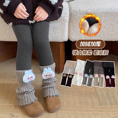 女童加绒打底裤带袜套裤子