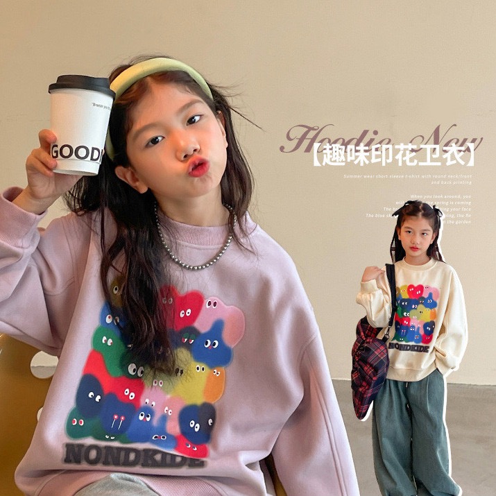 女童加绒卫衣一体绒秋冬2025新款洋气中大童冬装加绒加厚保暖上衣