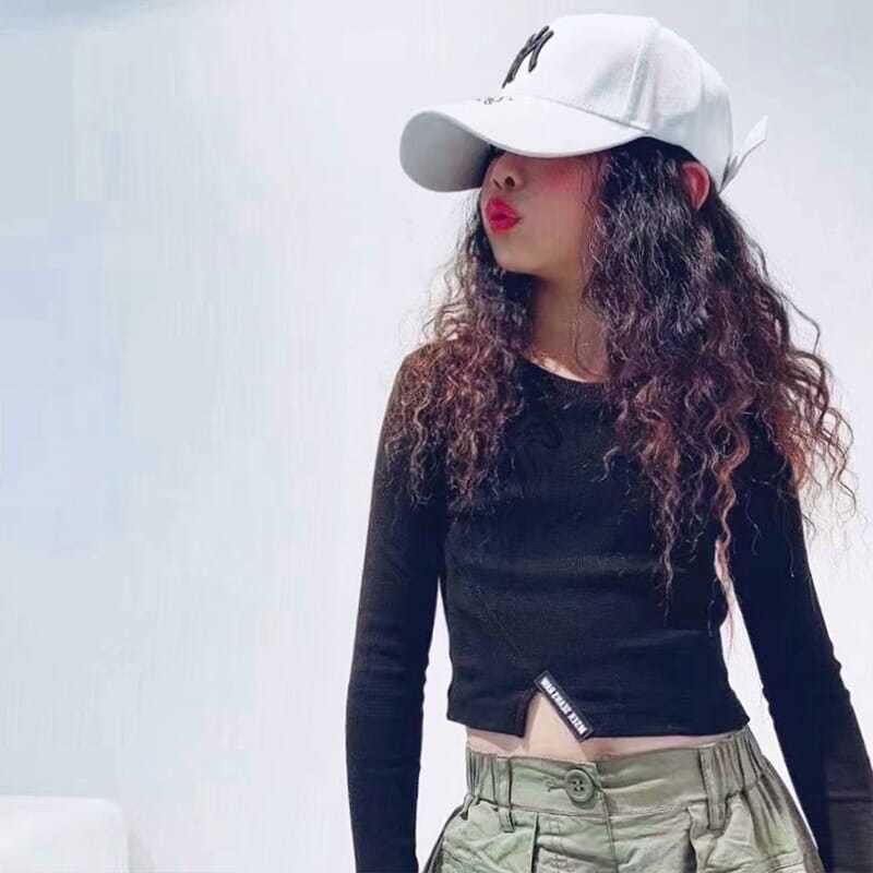 女童纯棉T恤长袖洋气新款韩版中大童高腰短款开叉上衣辣妹打底潮