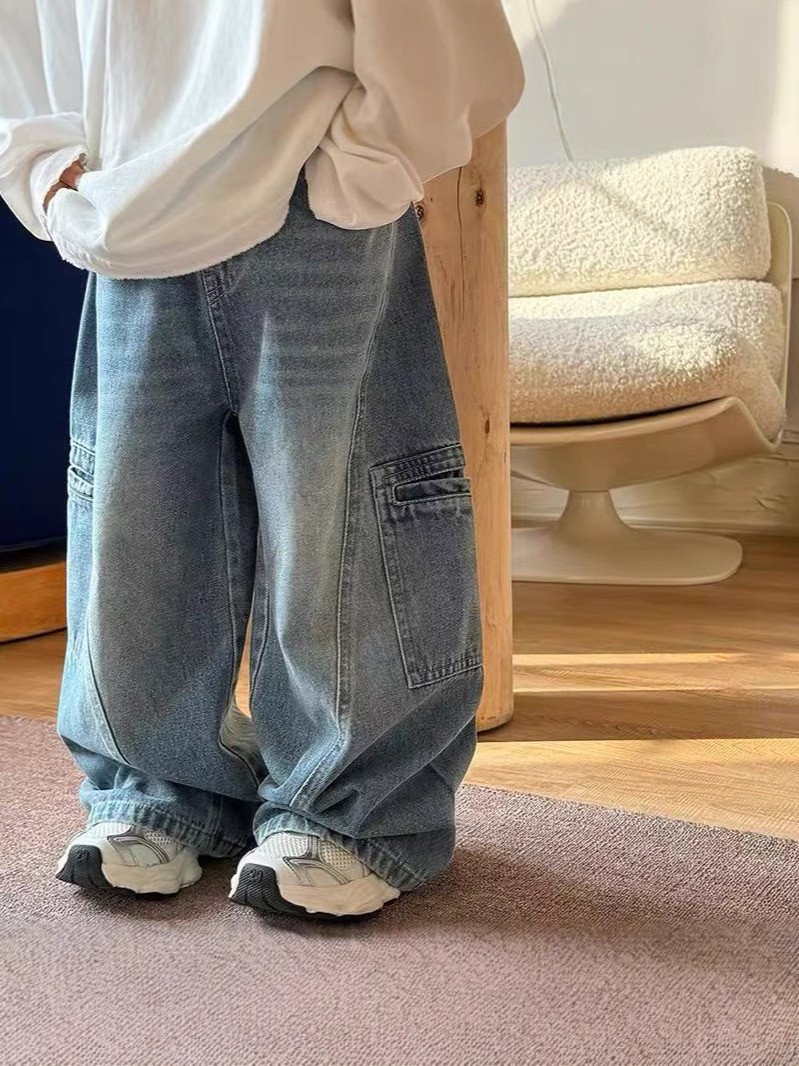 男童牛仔裤春秋款痞帅风2026新款儿童工装裤韩版潮宽松直筒长裤子