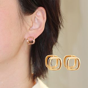 高级感法式镂空耳环2026新款爆款小众耳扣简约方形耳饰女防过敏