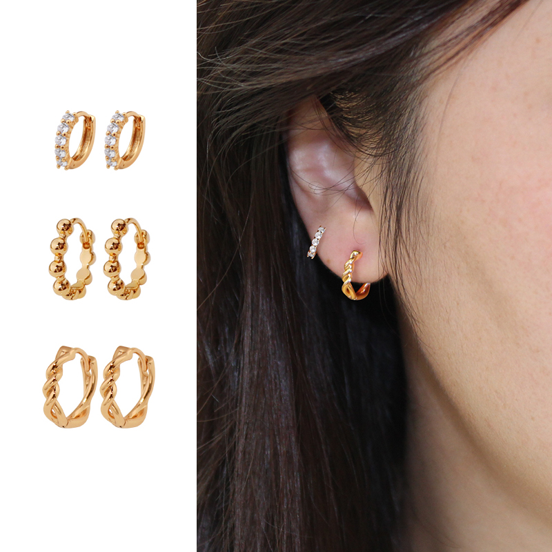 睡觉免摘小圆珠耳圈素圈耳环女