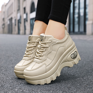 凡得正品冬季加绒加厚保暖女棉鞋增高8厘米松糕底休闲皮面防水鞋
