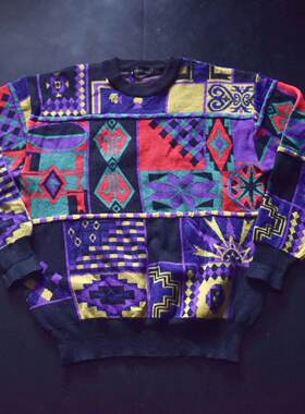 日本产美式复古雪柄cowichan波普拼色印第安navajo羊毛衣bbxb679