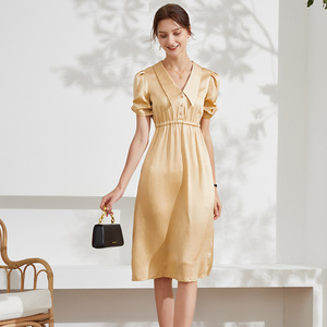 断码清仓款重磅真丝v领仙女缎面连衣裙桑蚕丝大牌年轻款长裙