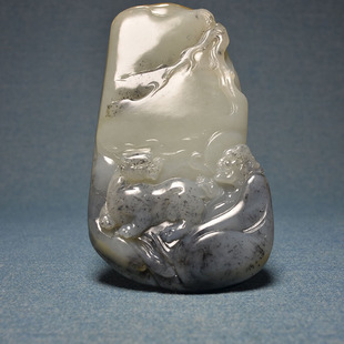 致敬708090新疆和田玉青花籽料伏虎罗汉大牌子文房雅玩插屏镇纸