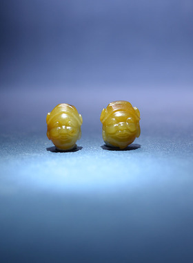 黄沁白玉籽料财神头手串配珠顶珠