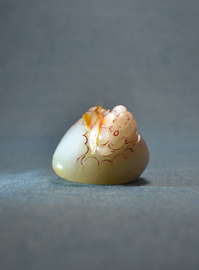 红皮青花独籽鲤鱼把件镇纸印章