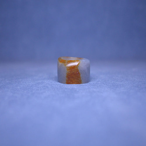 和田玉红皮青花籽料扳指戒指14码