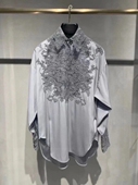 重磅手工刺绣蕾丝珍珠灰桑蚕丝绸缎廓形显瘦长袖 OGARMA 衬衫