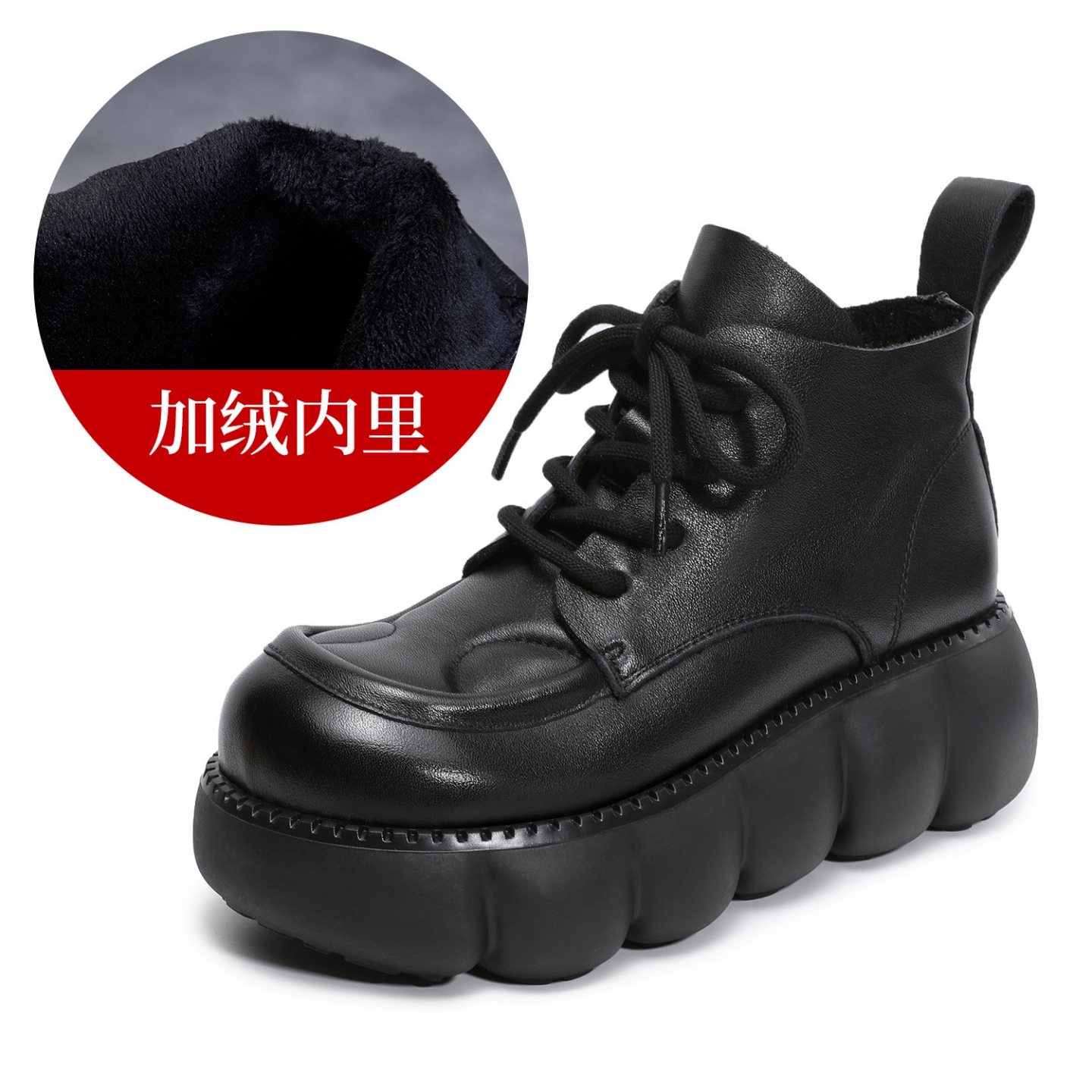 秋季新款英伦复古圆头真皮短靴